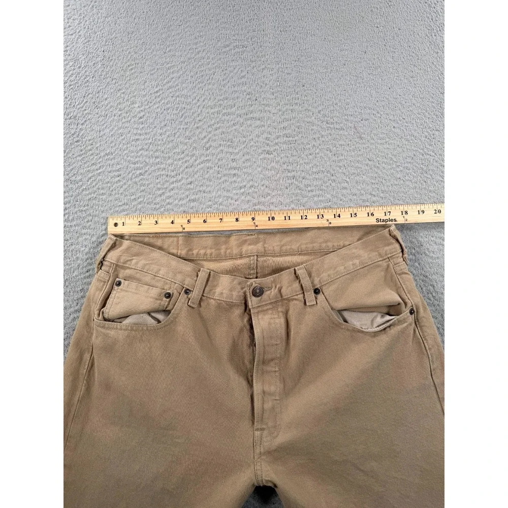 Levi's 501 Jeans Mens 34x33 Beige Denim Mid Rise Straight Leg Button Fly